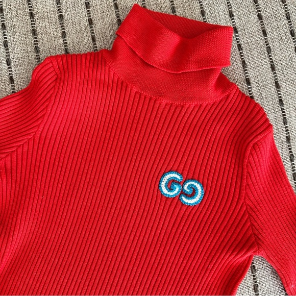Gucci Kids 6 Girls Red Ribbed Turtleneck Sweater Long Sleeve roll neck top XMAS - Picture 2 of 6